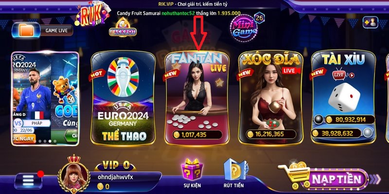 Khi truy cập vào cổng game rikvip, bet thủ bị hút hồn bởi sảnh Fantan